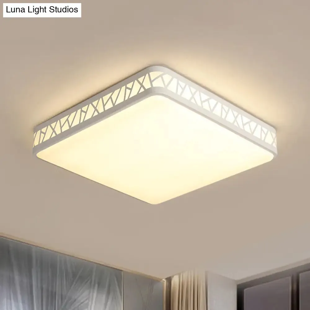 Contemporary Square Flushmount Ceiling Light - Metallic Integrated LED, White