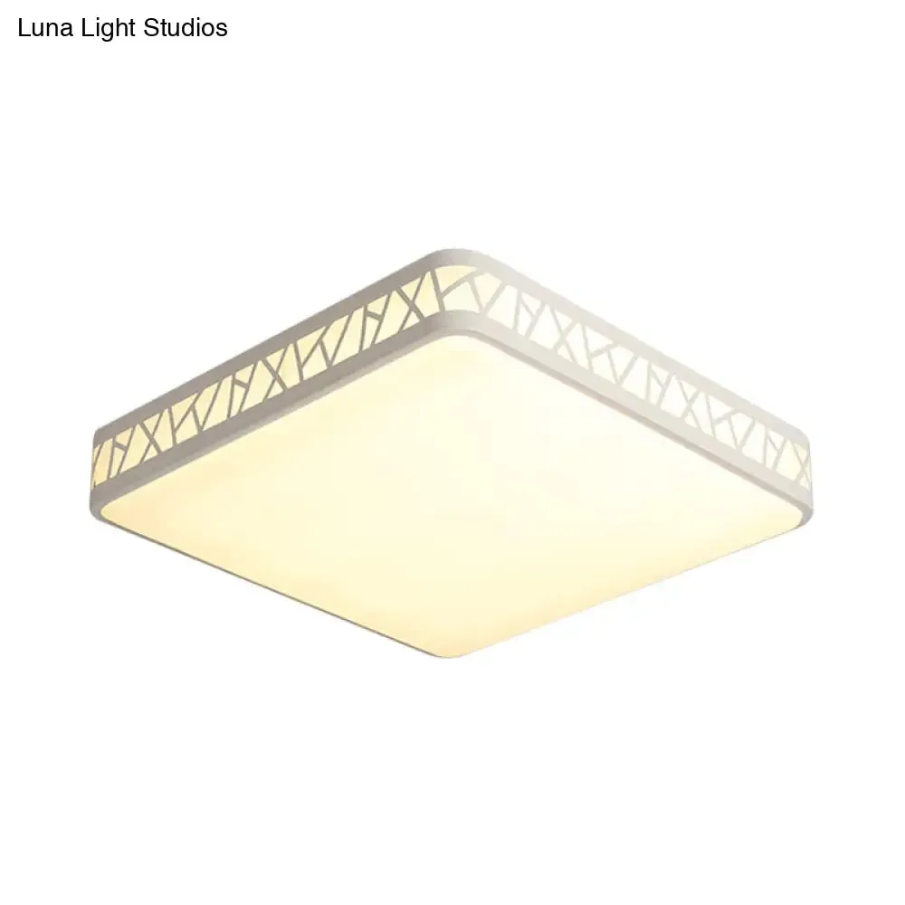 Contemporary Square Flushmount Ceiling Light - Metallic Integrated LED, White