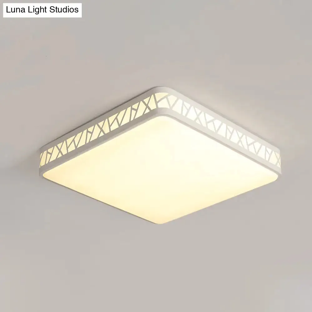 Contemporary Square Flushmount Ceiling Light - Metallic Integrated LED, White