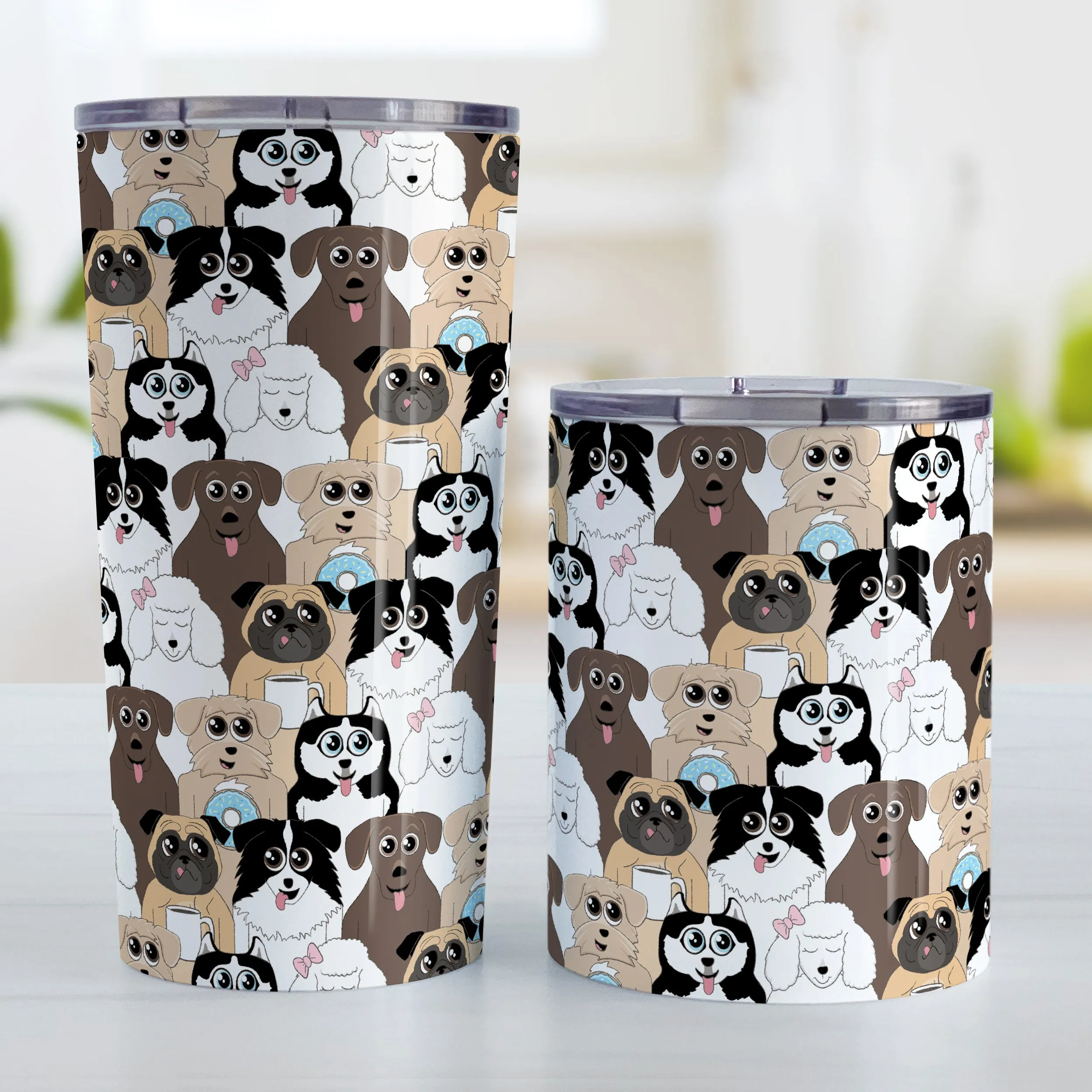 Cute Dog Stack Pattern Tumbler Cup