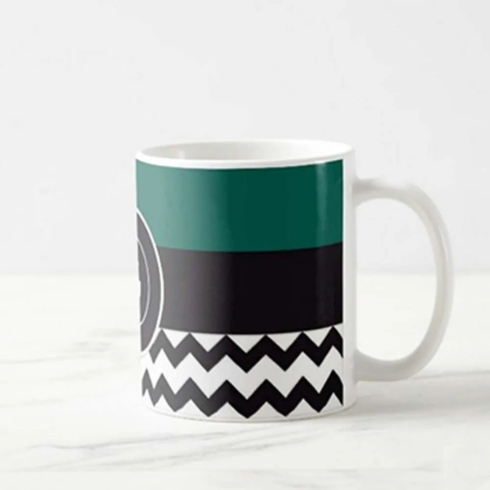 Cutom White Ceramic Mugs - Green Black Strip