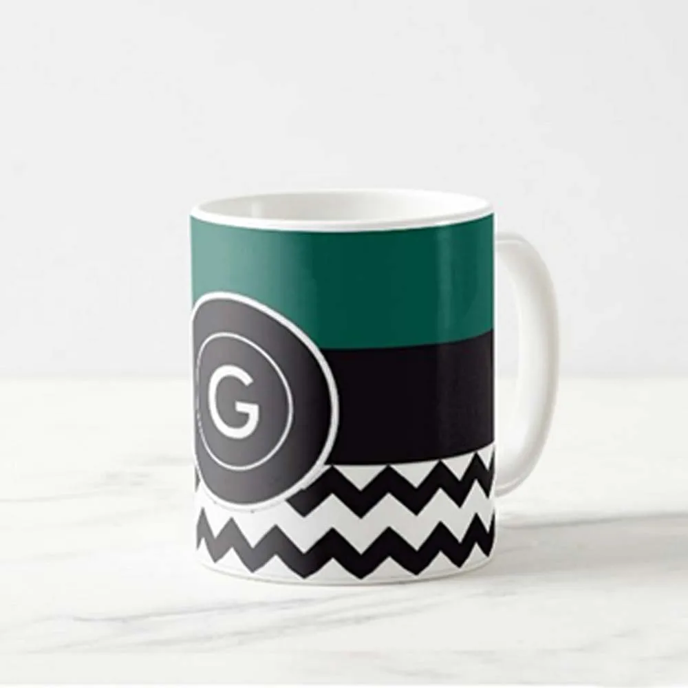 Cutom White Ceramic Mugs - Green Black Strip