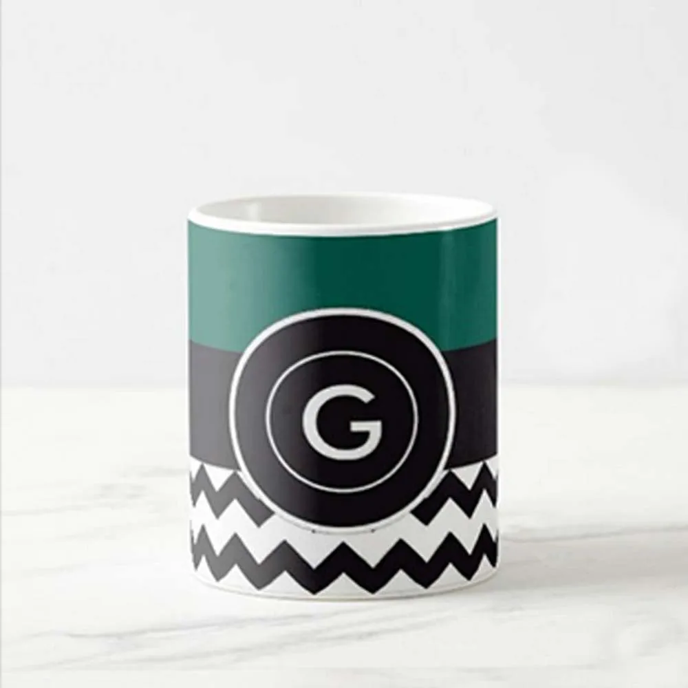 Cutom White Ceramic Mugs - Green Black Strip