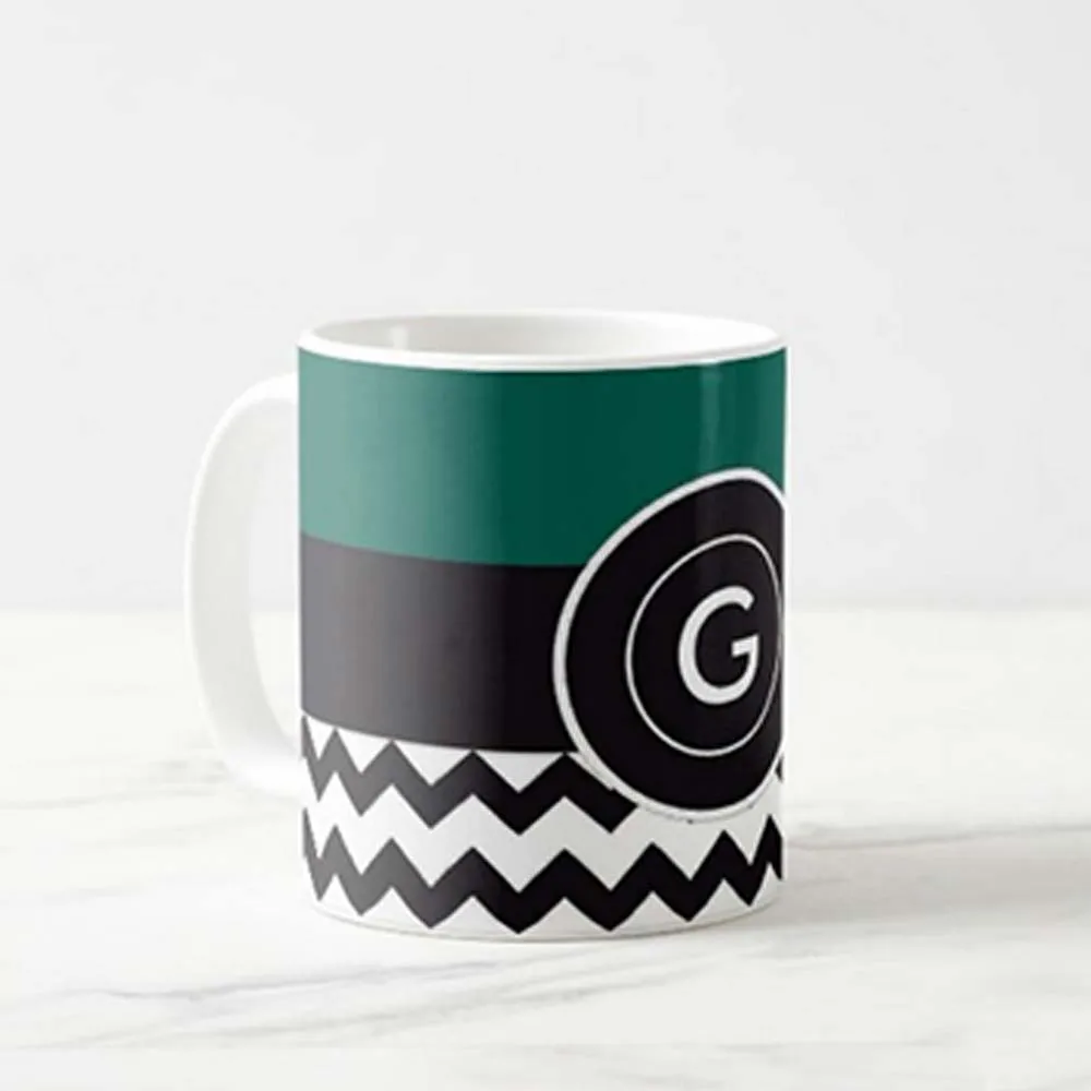 Cutom White Ceramic Mugs - Green Black Strip