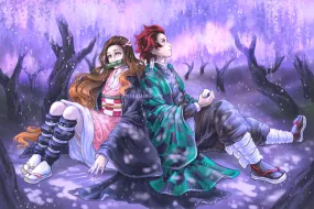 Demon Slayer Wisteria Siblings Fine Art Print