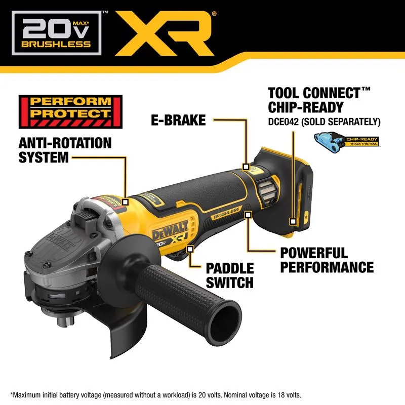 DeWalt 20V MAX XR Cordless 4-1/2 to 5 in. Angle Grinder with Brake Tool Only