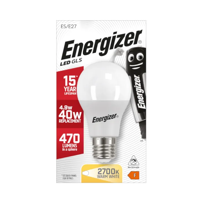 Energizer 4.9W E27 Standard GLS LED Bulb - 470lm - 2700K