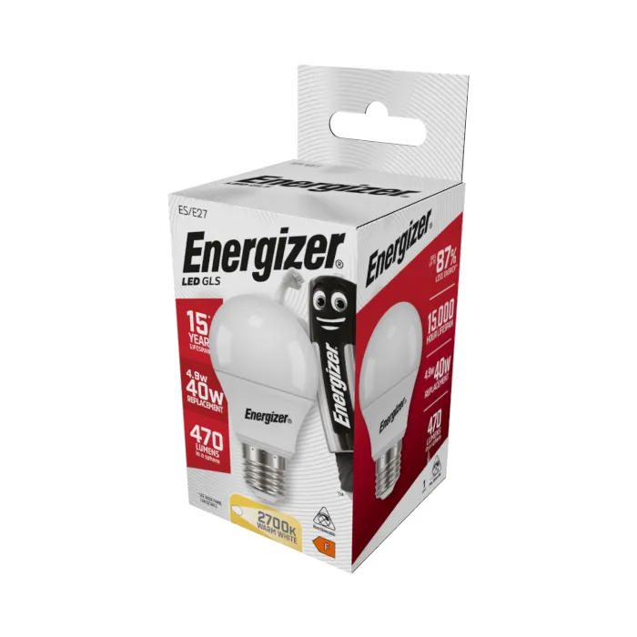 Energizer 4.9W E27 Standard GLS LED Bulb - 470lm - 2700K