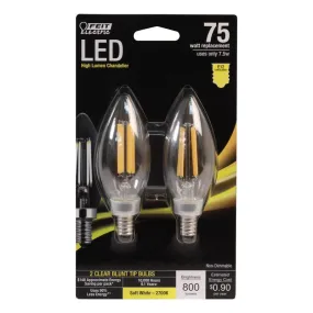 Feit LED Blunt Tip E12 (Candelabra) LED Bulb Soft White 75 Watt Equivalence 2 pk