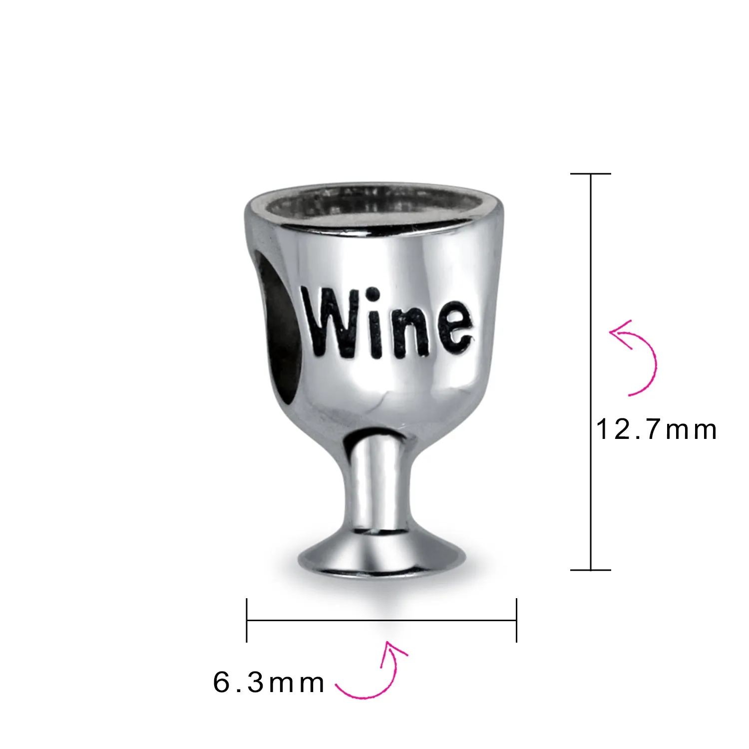 Foodie Wine Glass Charm Bead Sterling Silver for European Bracelet