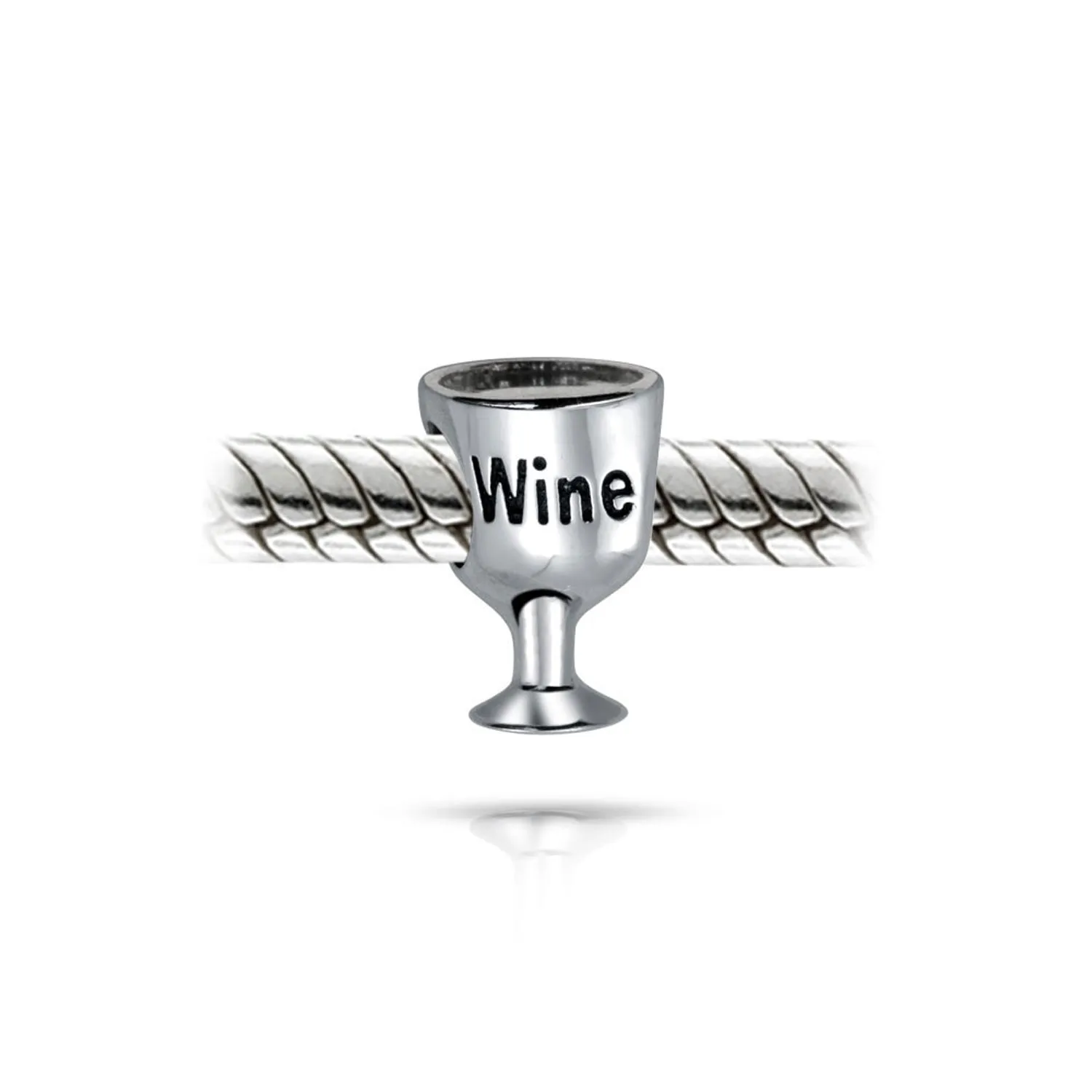 Foodie Wine Glass Charm Bead Sterling Silver for European Bracelet