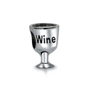 Foodie Wine Glass Charm Bead Sterling Silver for European Bracelet