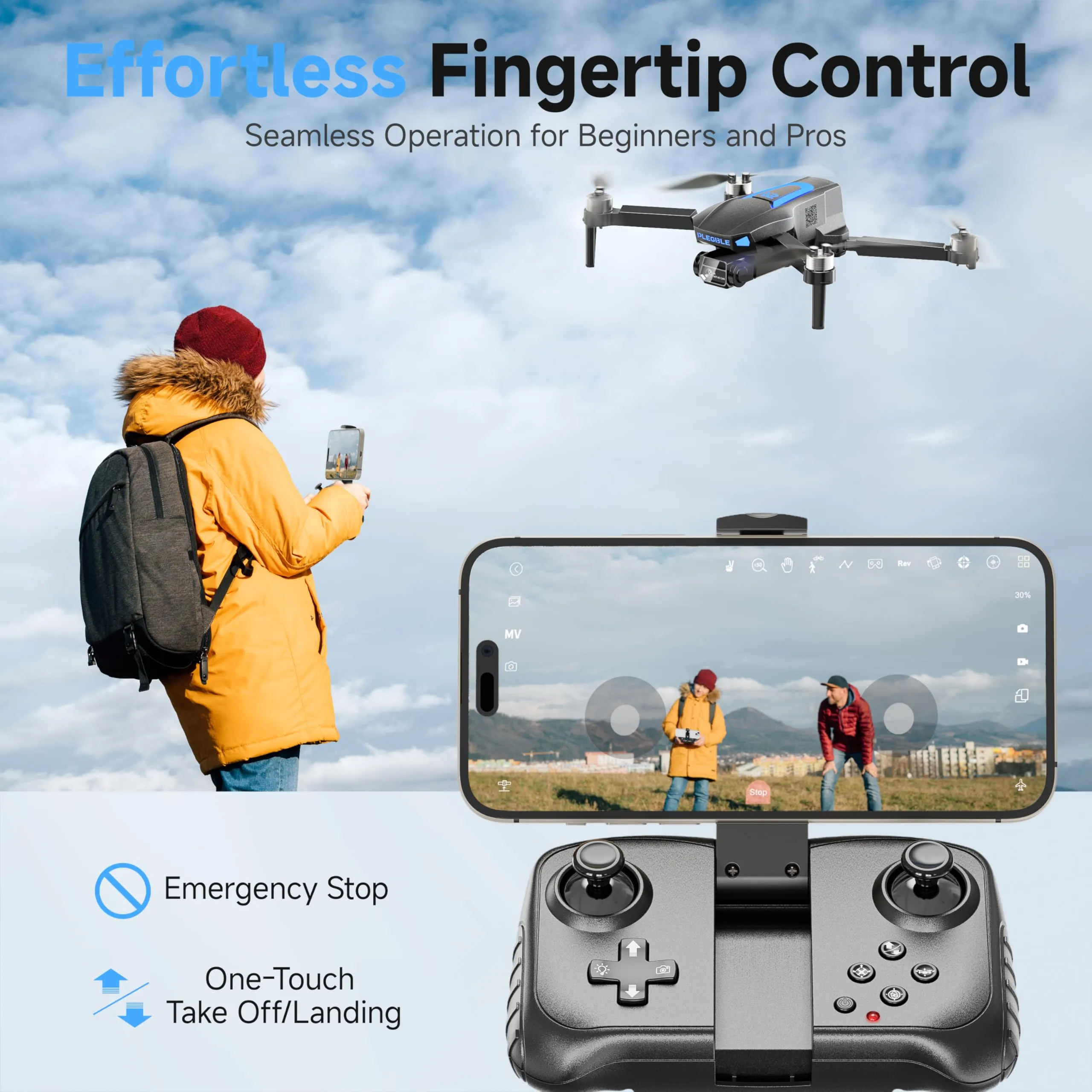 FPV Foldable RC Quadcopter with 3 Batteries, 45 Mins Long Flight Time, Beyond-Range Loss Alert