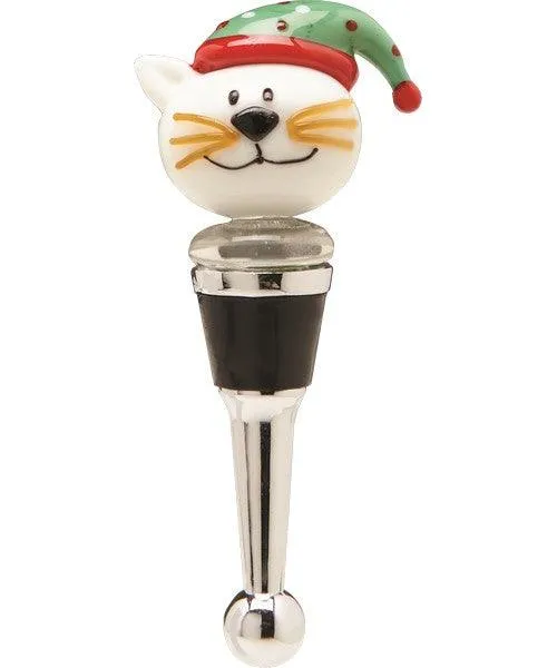 Glass Bottle Stopper Christmas Cat