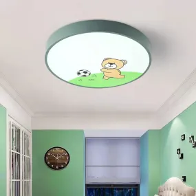 Green Acrylic Circular Ceiling Light with Playful Bear Macaron Lamp for Boys' Bedroom