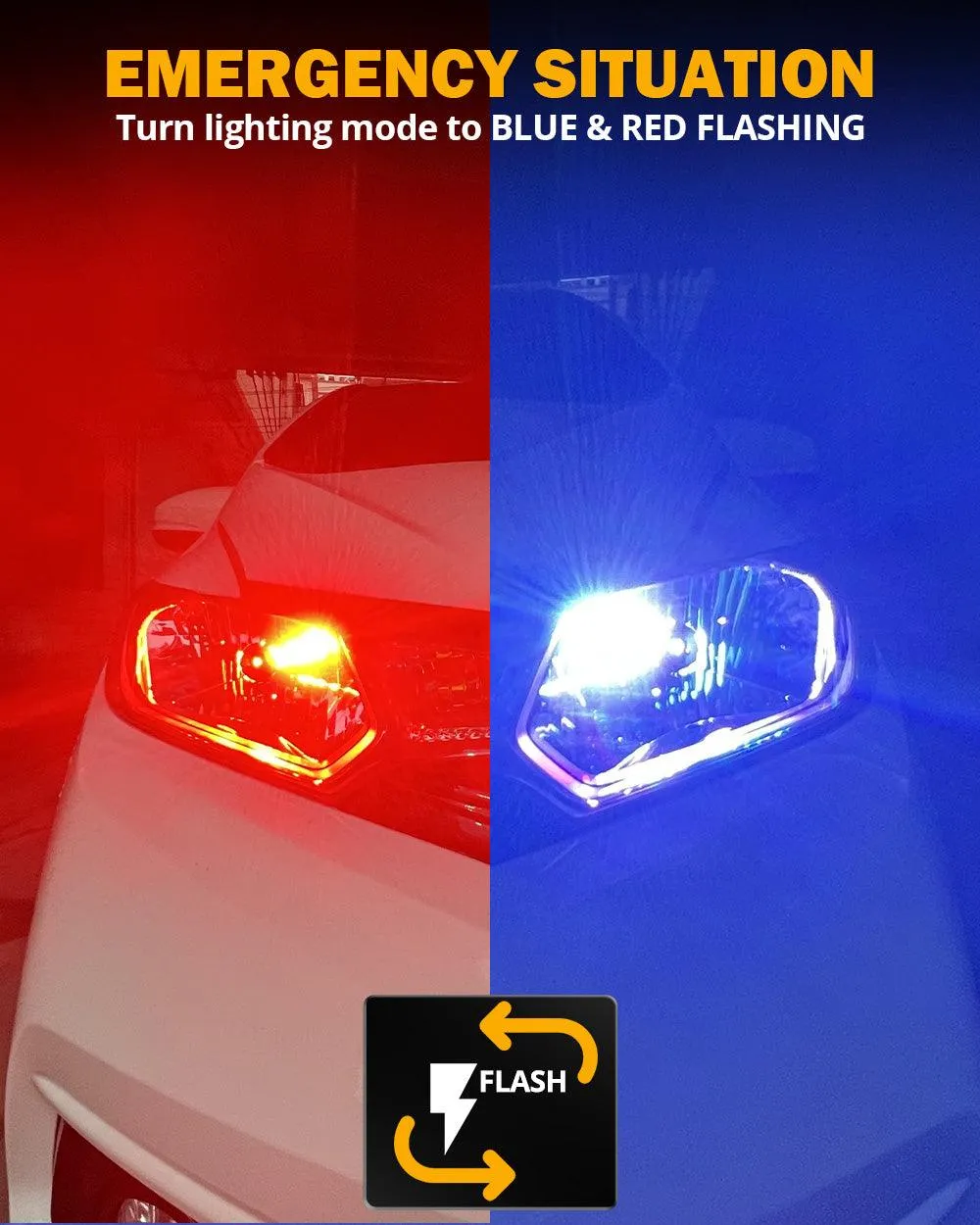 🆕H4/9003 RGB LED Headlight Bulbs/DRL/Fog Light R7 Series 70W 25000LM 65000K Cool White   RGB Remote Control | 2 Bulbs