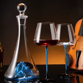 Handcrafted Blue Stem Burgundy Wine Glass With Blue Mountain Wine Decanter Sets