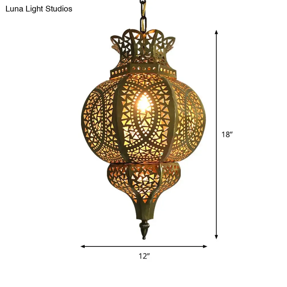 Hollow Out Vintage Metal Gourd Shade Brass Pendant Lamp - 1-Bulb Hanging Ceiling Lighting