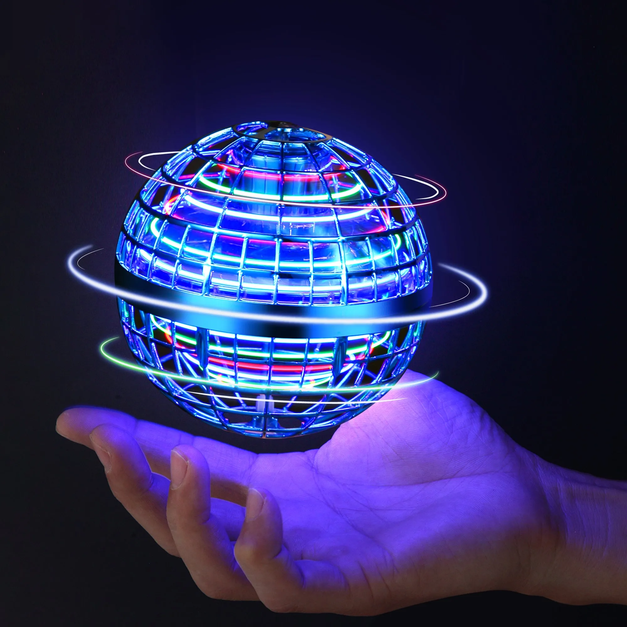 HOM Flying Orb Ball Globe-Shaped Mini Drone Hover Ball with LED & Hidden Propellers - Safe Outdoor Toys for Kids & Adults