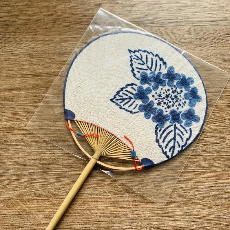 Indigo Paddle Hand Fan 【Blossom】