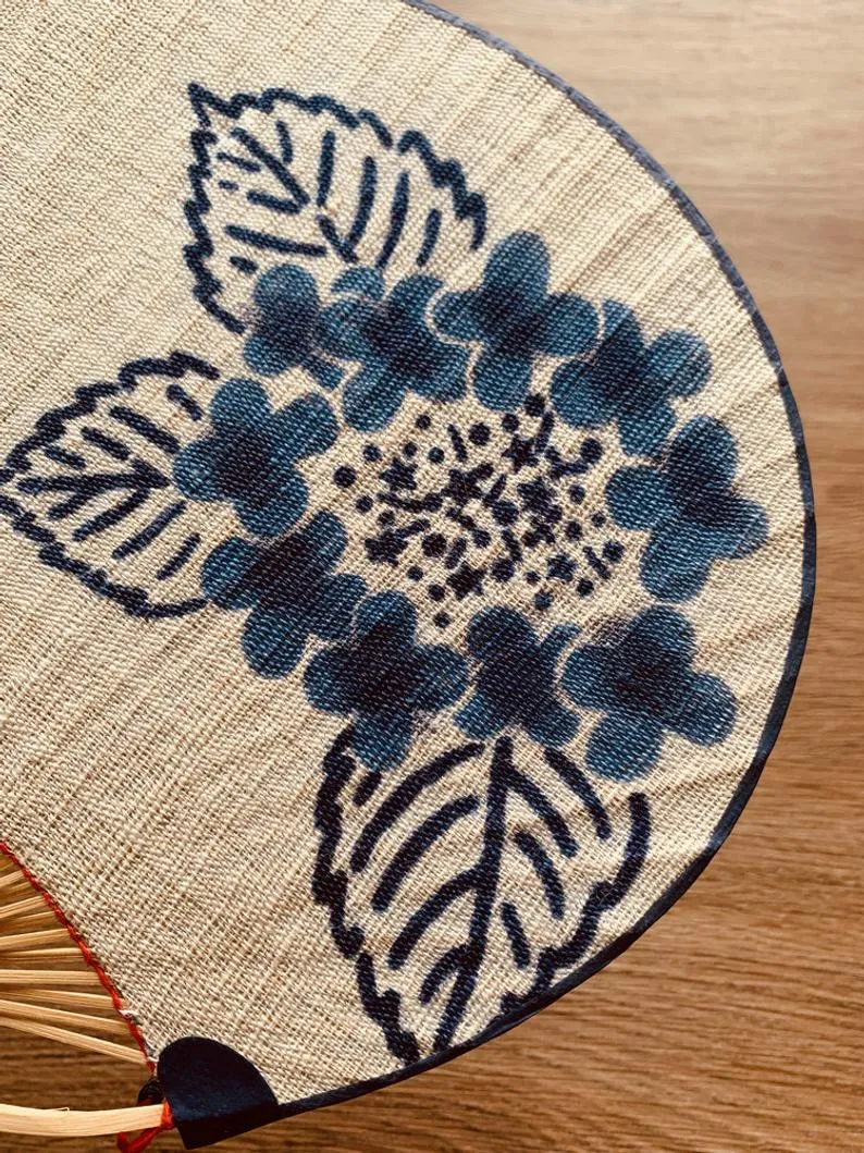 Indigo Paddle Hand Fan 【Blossom】