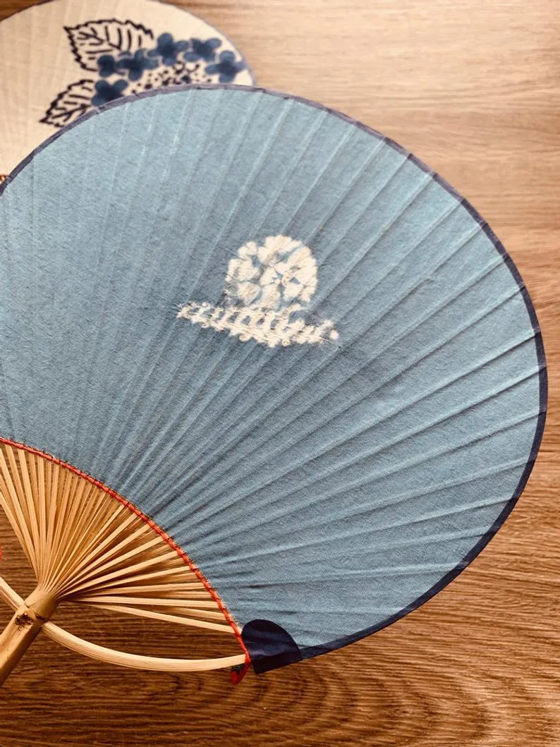 Indigo Paddle Hand Fan 【Blossom】