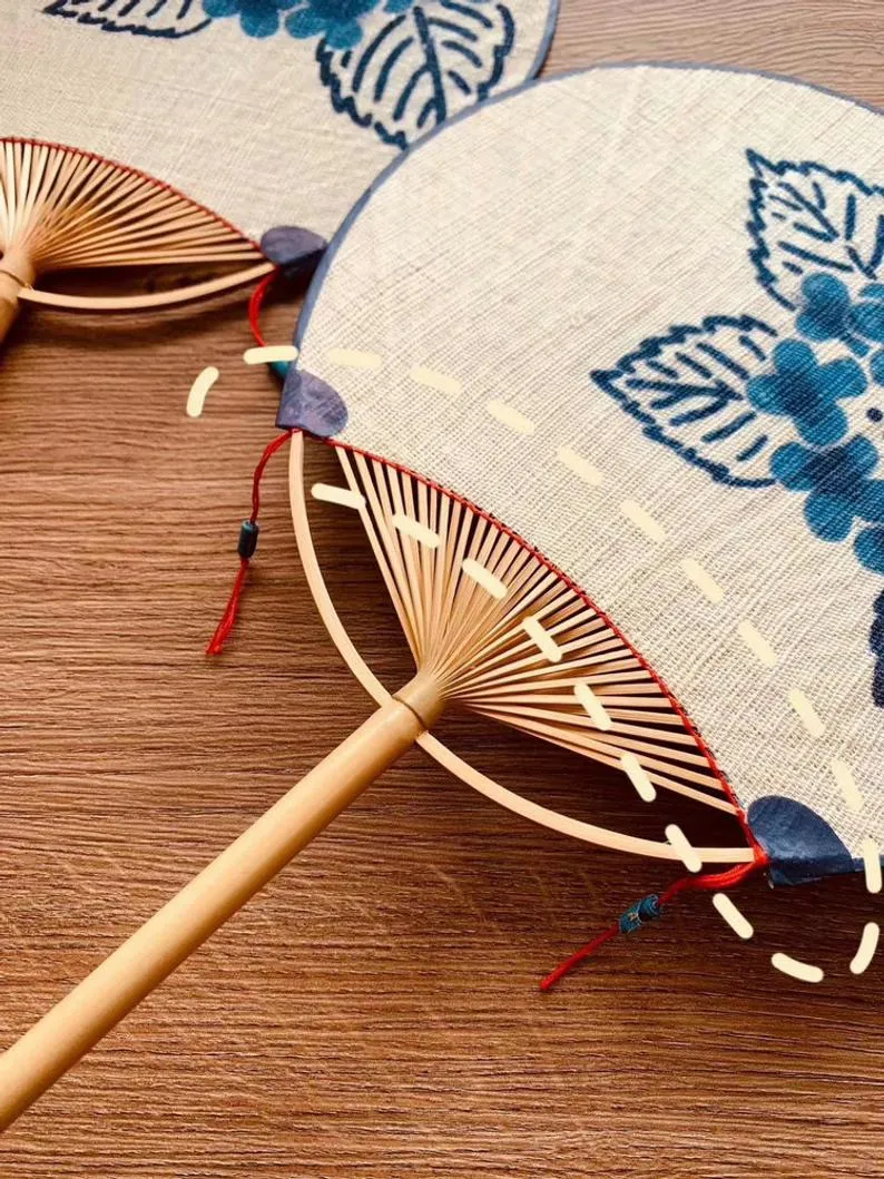 Indigo Paddle Hand Fan 【Blossom】