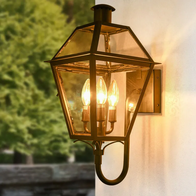 Industrial Waterproof Glass Lantern Iron 3-Light Outdoor Wall Sconce Lamp