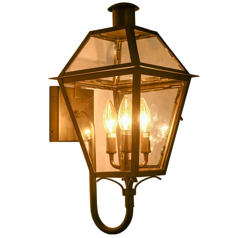 Industrial Waterproof Glass Lantern Iron 3-Light Outdoor Wall Sconce Lamp