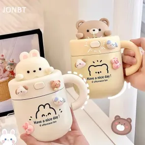 Kawaii Bear Thermal Insulated Tumbler With Lid