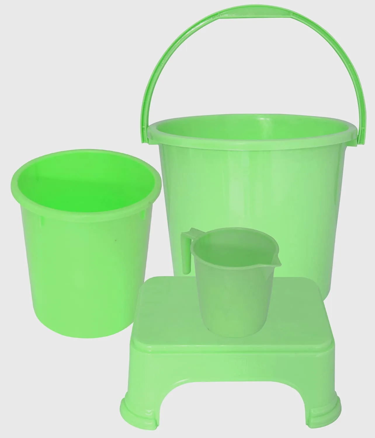 Kuber Industries 4 Pieces Plastic Bucket, Dustbin, Mug & Stool Set (Green)