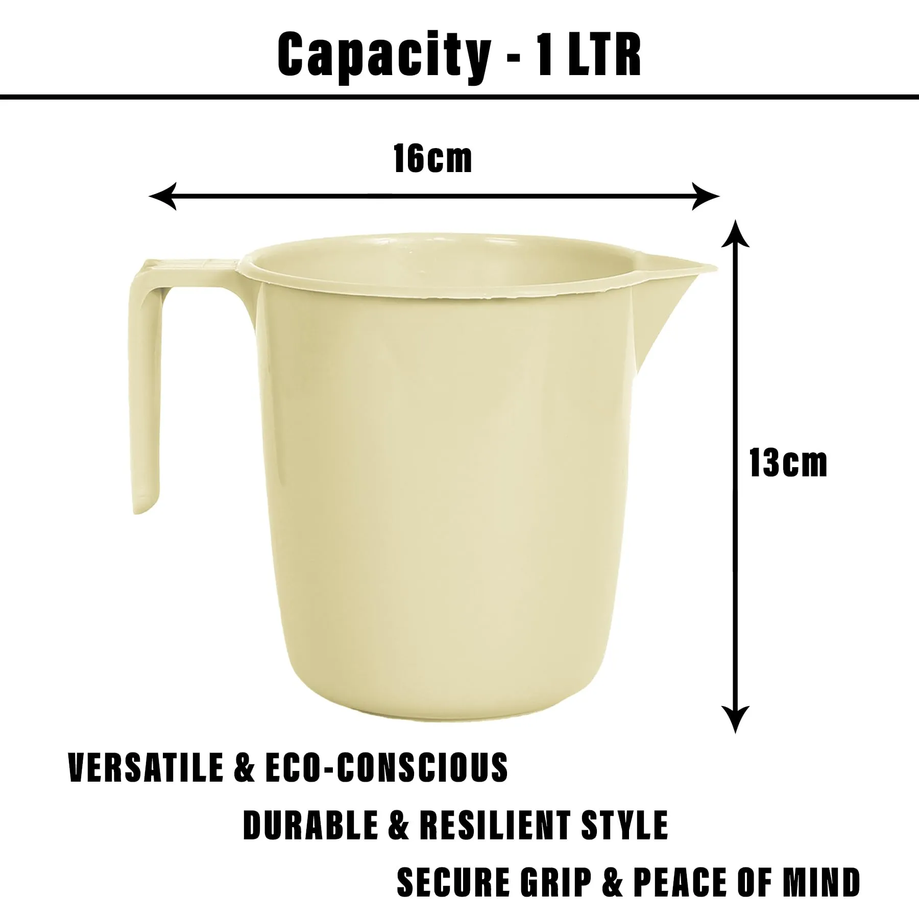 Kuber Industries Bathroom Mug | Plastic Bath Mug for Bathroom | Bath Mug | Mug for Bathroom | Mug for Toilet | Washroom Jug | 111 Bath Mug | 1 LTR | Pack of 6 | Beige