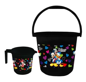 Kuber Industries Disney Team Mickey Print 4 Pieces Unbreakable Virgin Plastic Bathroom Bucket with Mug Set- Black, (2 Pc 16 LTR Bucket & 2 Pc 500 ML Mug) -HS_35_KUBMARTS17496