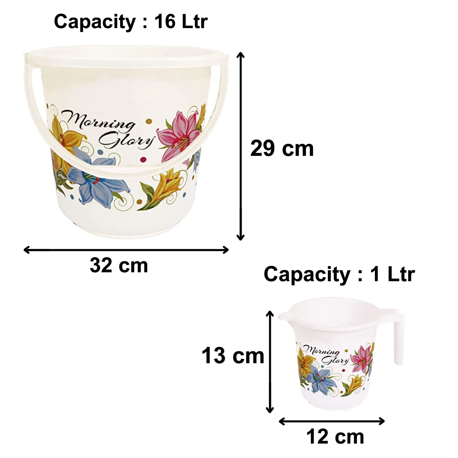 Kuber Industries Printed 2 Pieces Plastic Bathroom Bucket & Mug Set (White)