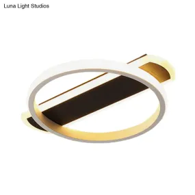 LED Acrylic Flush Ceiling Lamp - White/Black Ring Flush Lighting with Arc Rectangle Canopy in Warm/White Light