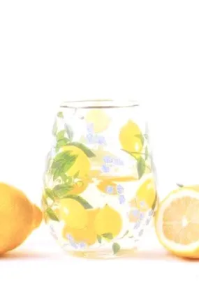 Lemon Floral Stemless Wine Glass