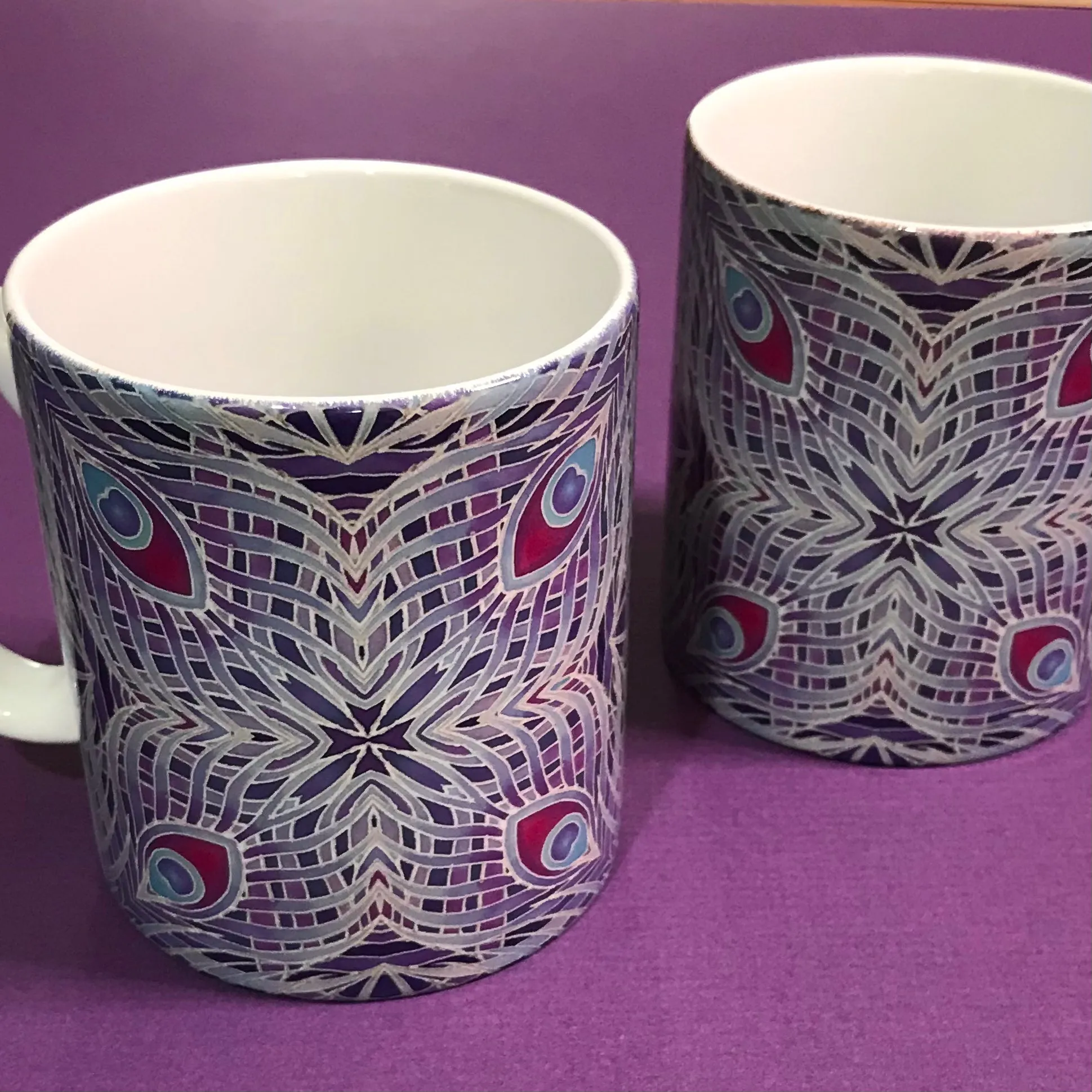 Lilac Grey Peacock Feather Kaleidoscope Mug and Coaster Gift