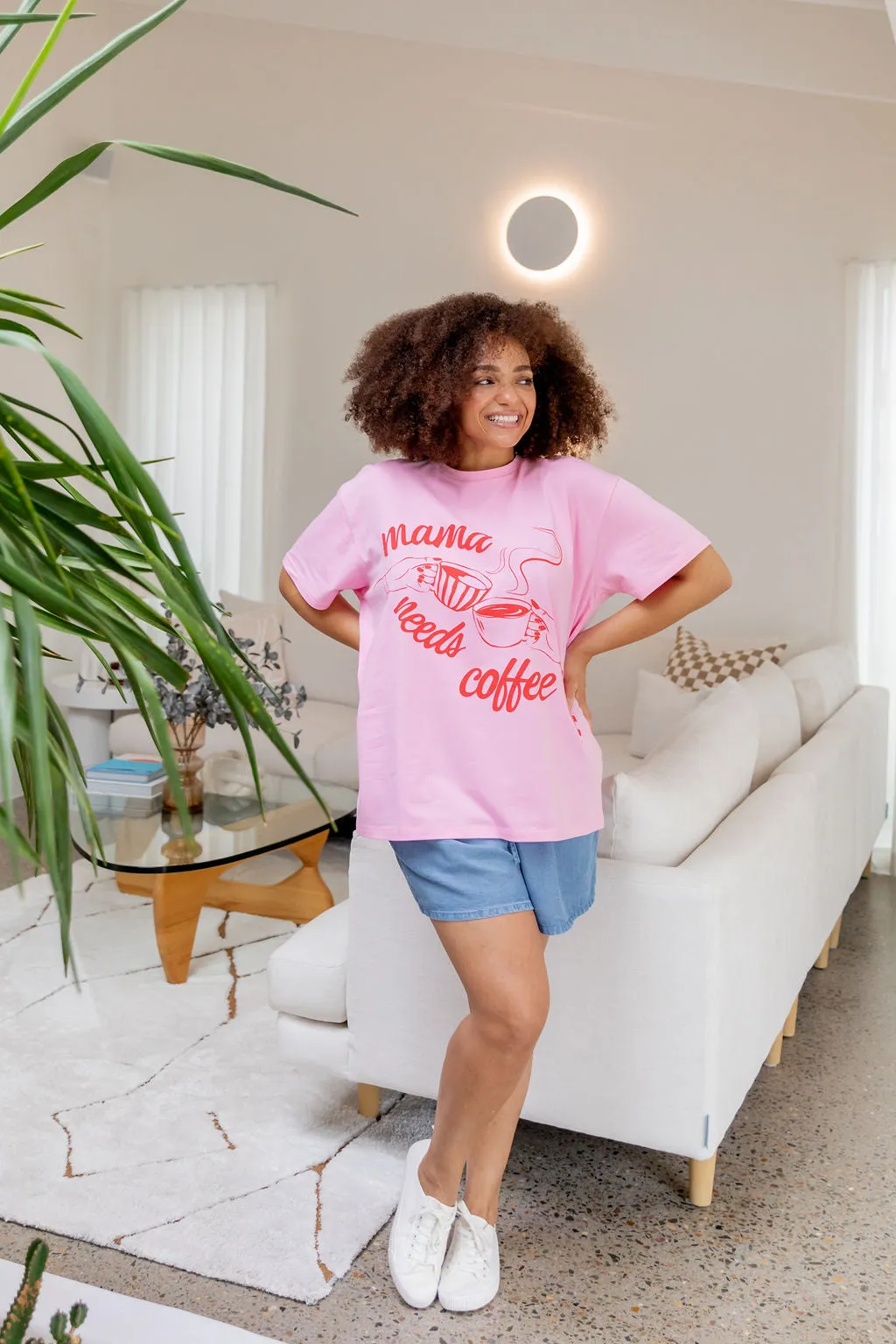 Mamma Needs Coffee Tee in Sherbet