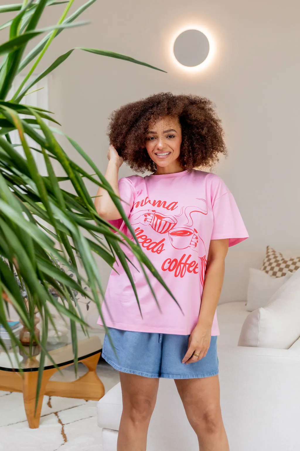 Mamma Needs Coffee Tee in Sherbet