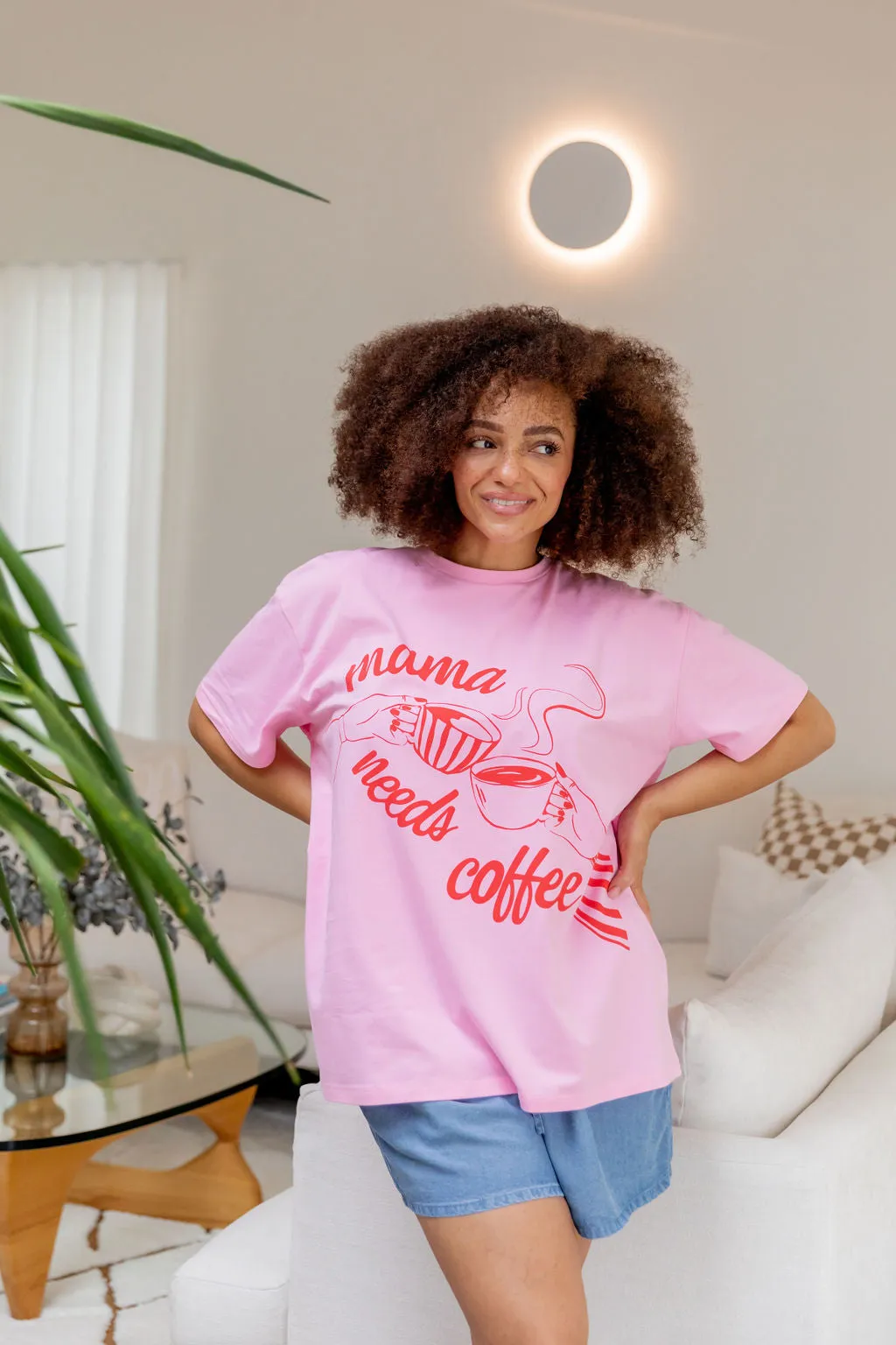 Mamma Needs Coffee Tee in Sherbet