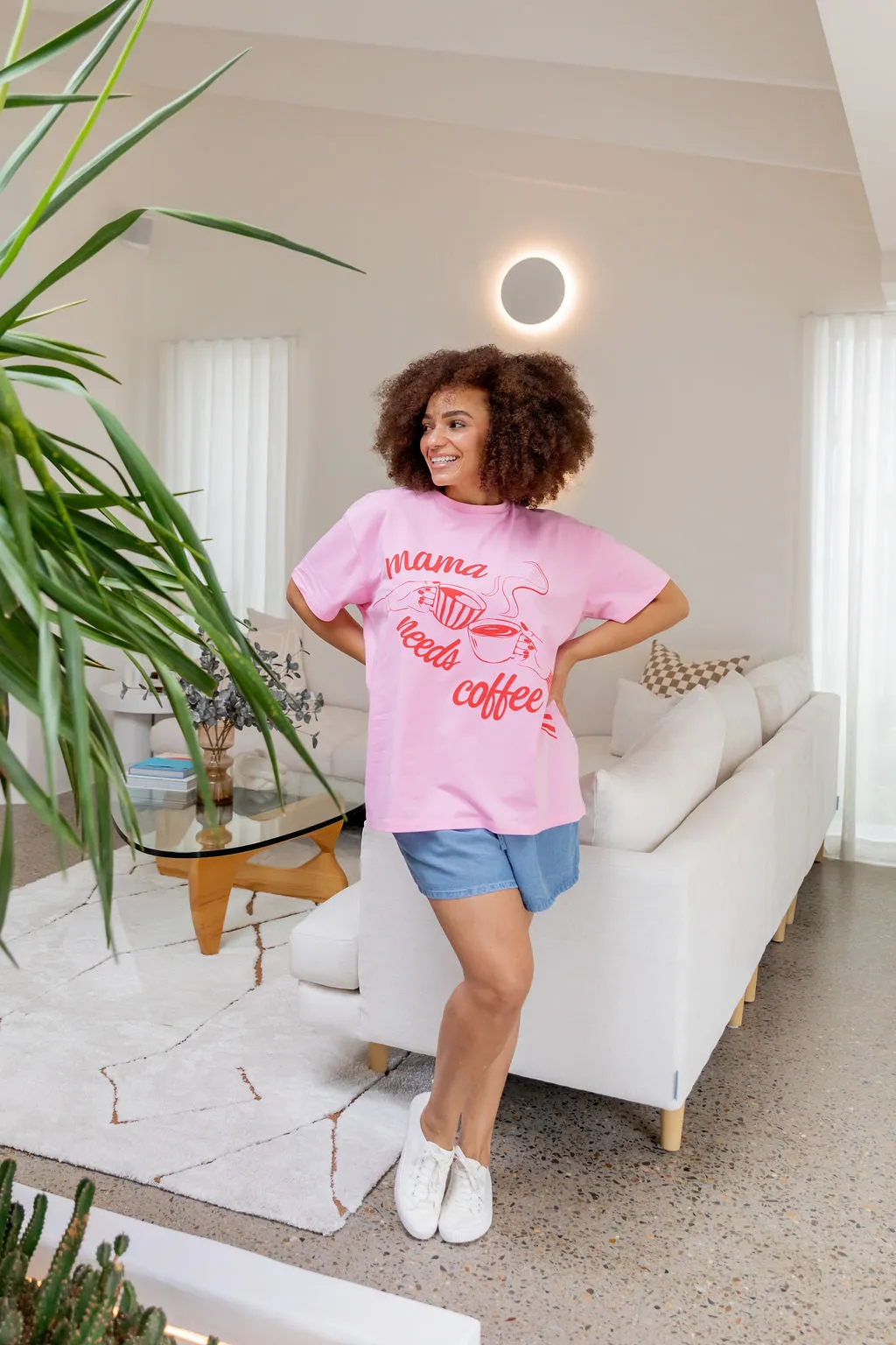 Mamma Needs Coffee Tee in Sherbet