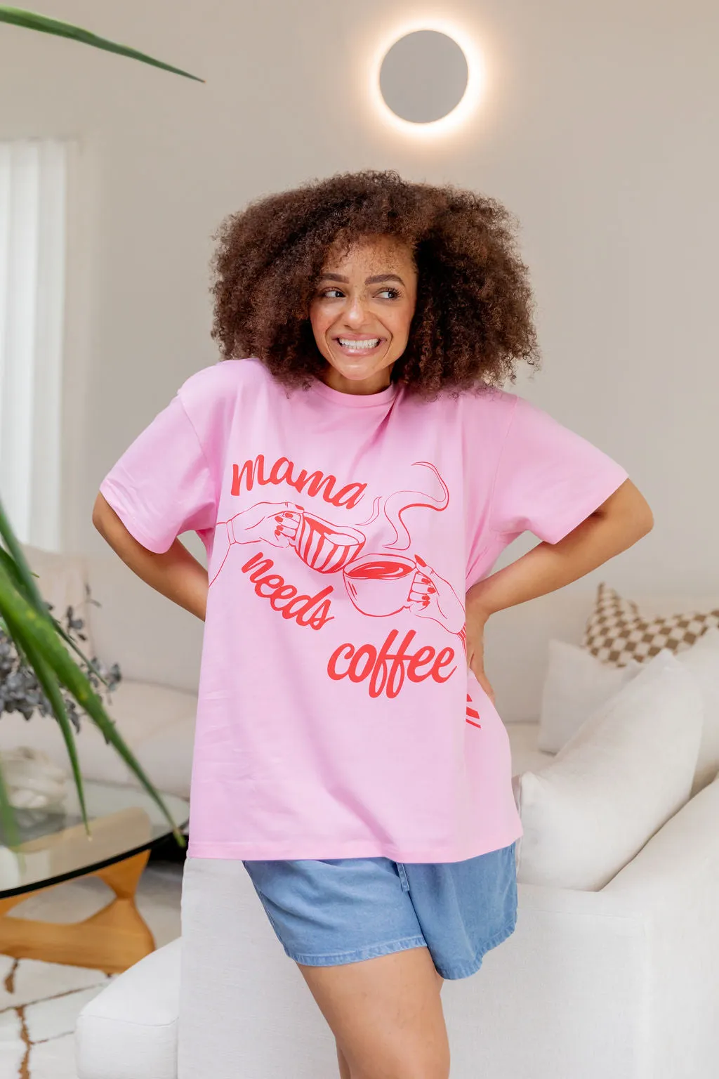 Mamma Needs Coffee Tee in Sherbet