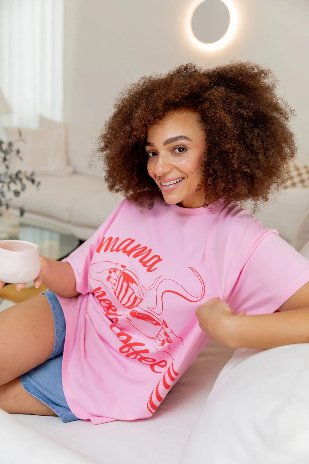 Mamma Needs Coffee Tee in Sherbet