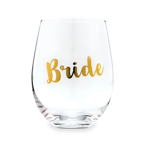 Metallic Gold Bride Stemless Glass