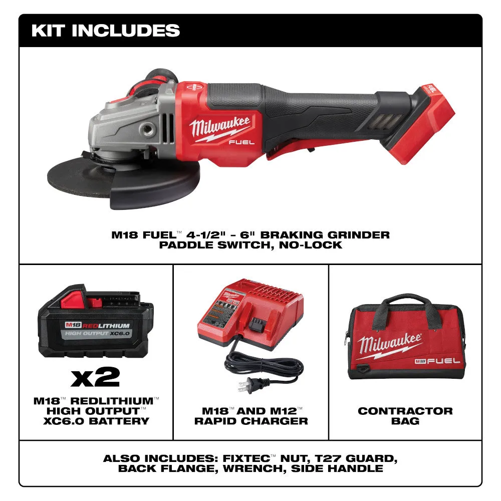 Milwaukee 2980-22 M18 FUEL 4-1/2" - 6" Braking Grinder Kit, Paddle Switch No-Lock