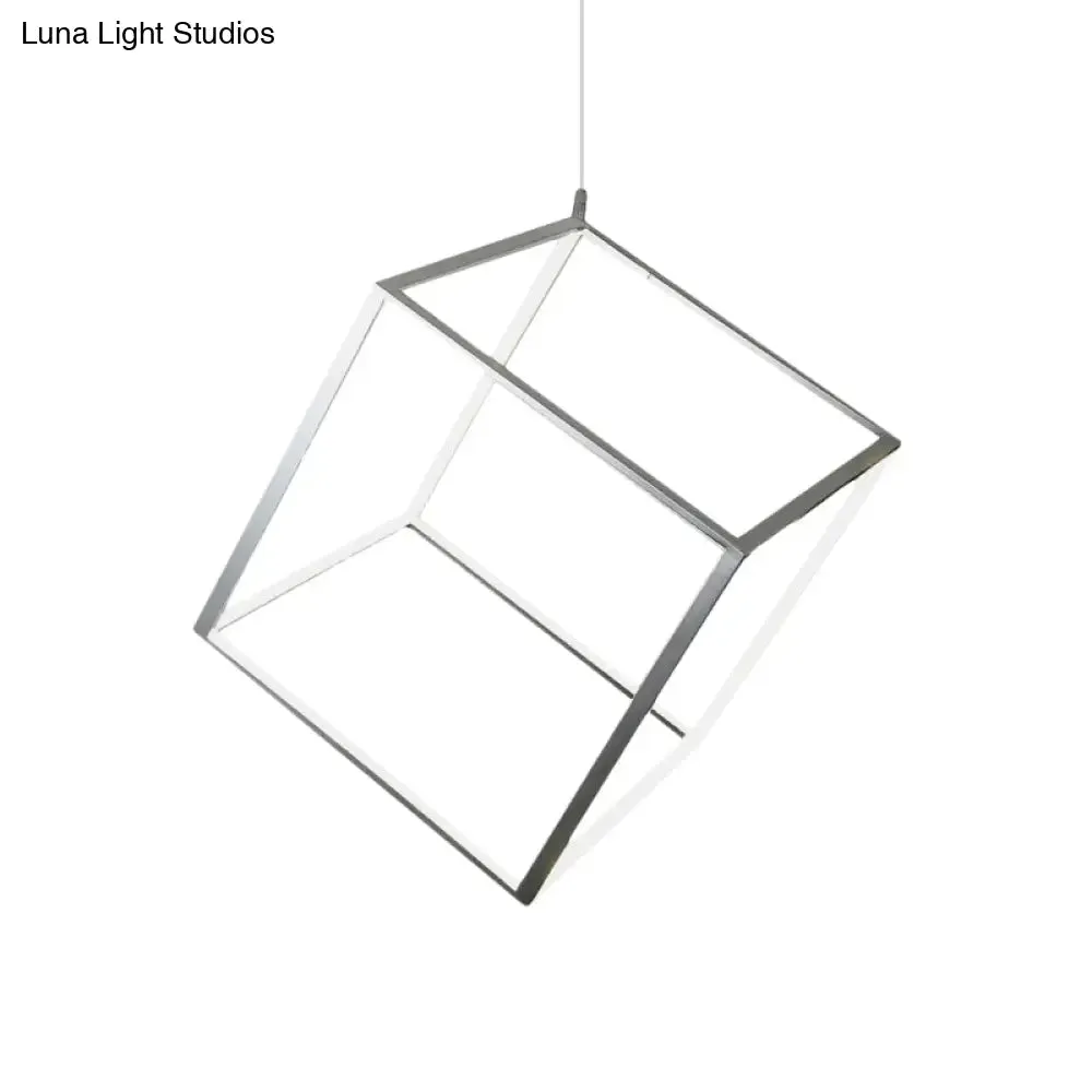 Minimalist Aluminum Cubic Frame Chandelier: Gold/Silver LED Hanging Ceiling Light for Living Room - Warm/White Light