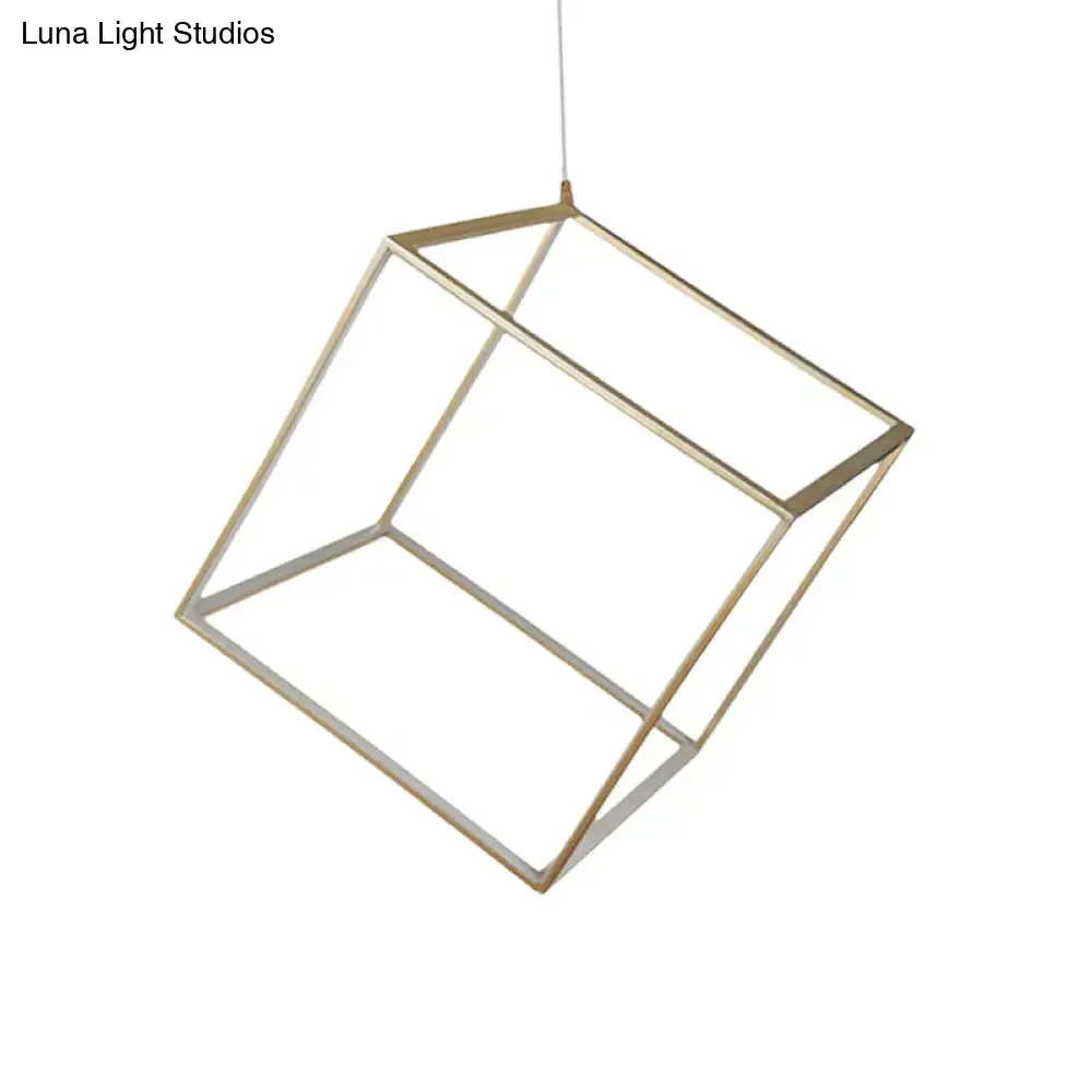 Minimalist Aluminum Cubic Frame Chandelier: Gold/Silver LED Hanging Ceiling Light for Living Room - Warm/White Light