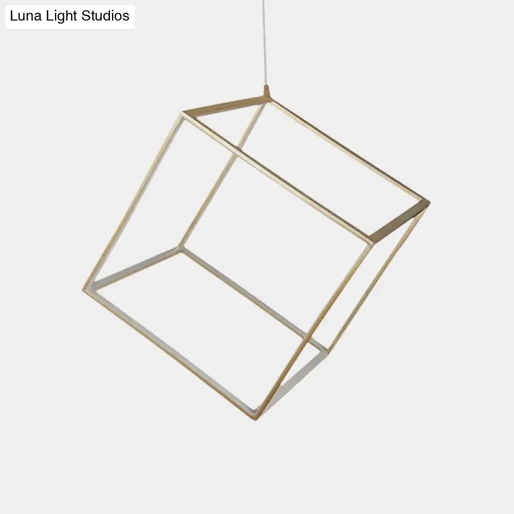 Minimalist Aluminum Cubic Frame Chandelier: Gold/Silver LED Hanging Ceiling Light for Living Room - Warm/White Light