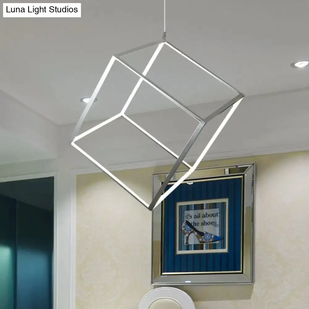 Minimalist Aluminum Cubic Frame Chandelier: Gold/Silver LED Hanging Ceiling Light for Living Room - Warm/White Light