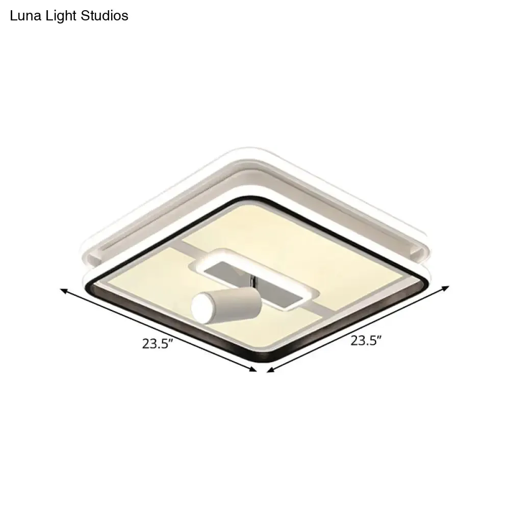 Minimalist Black Square Panel Flush LED Ceiling Lamp - 19.5"/23.5" Wide, Warm/White Light